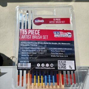 NEW Art Brushes Painting Set 15 Piece Set for Acrylic Oil Watercolor Gouache Bra